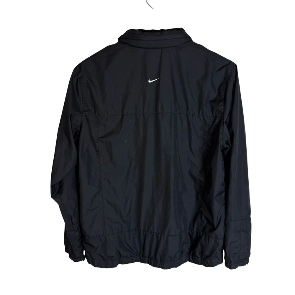 Nike Mens Black Full Zip Windbreaker Jacket Stowaway Hood Lined Size M RN 56323